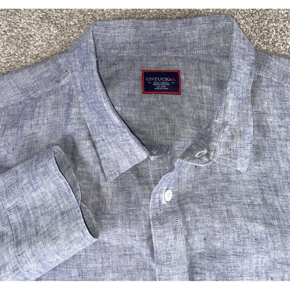Untuckit Linen Shirt Mens 3XL Blue/Gray Button Down Wrinkle Resistance Preppy